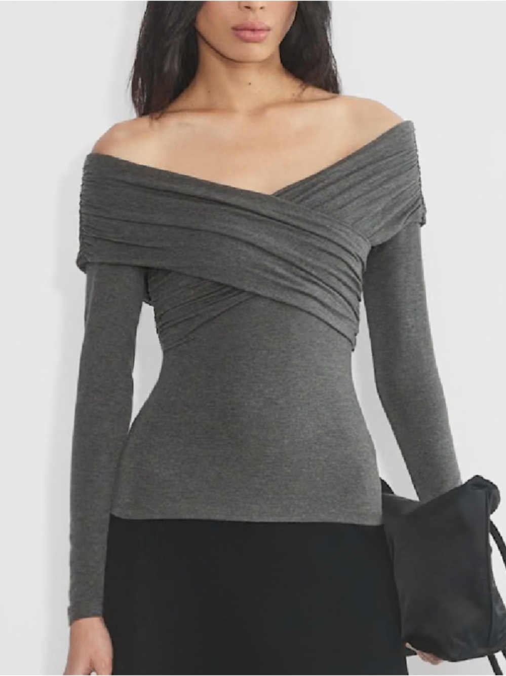 Aritzia Wilfred Gray Off-the-Shoulder Wrap Ribbed Knit Sweater